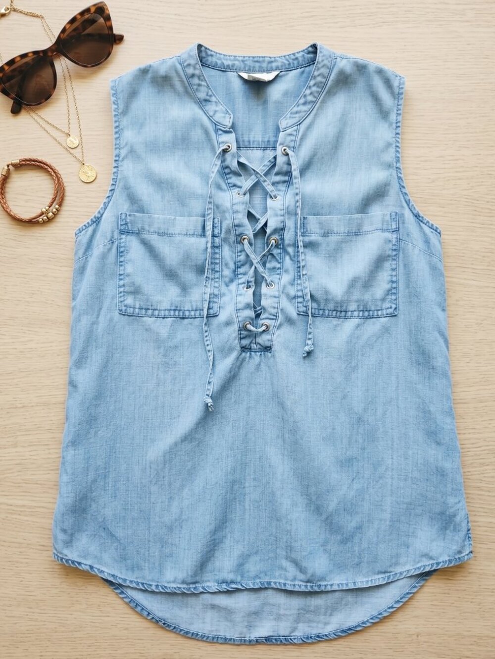 GUESS Denim Lace-up Tank Top